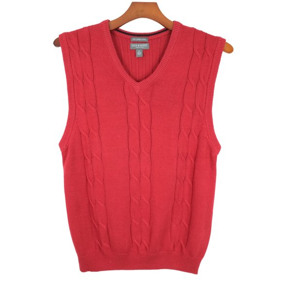 LYLE & SCOTT Sweater Vest Mens L Ribbed Combed Cotton Red - Picture 1 of 7